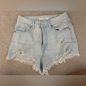 PacSun Light washed blue ripped denim shorts
